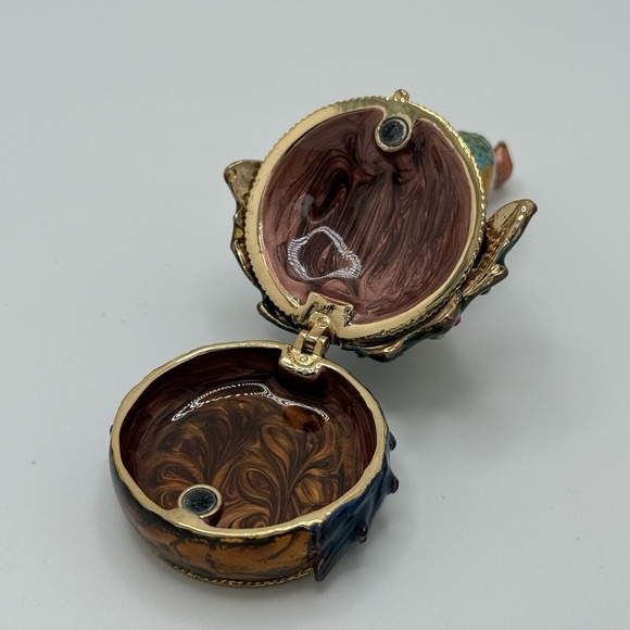 Vintage 1990s Peacock Bejeweled Enameled Petite Metal Trinket Or Pill Box - Picture 6 of 7